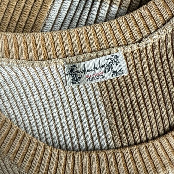 FREE PEOPLE BLOCK PARTY SWIT BODYSUIT BEIGE TAN COLORBLOCK SMALL - Picture 6 of 9